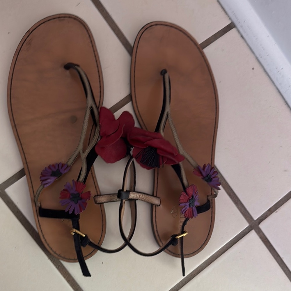 Valentino Floral Embellished Sandals - Red and Purple 38